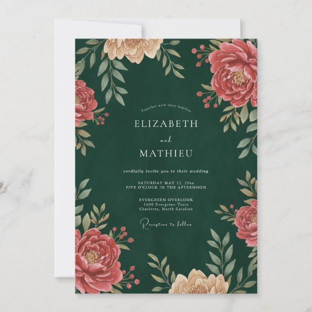 Crimson Peony Forest Wedding Invitation (Front)