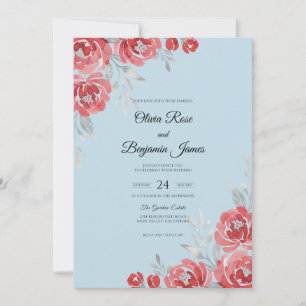 Crimson Peony Sky Wedding Invitation