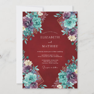 Crimson Petrol Petal Wedding Invitation