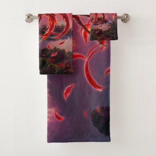Crimson Phoenix of the Moonlit Tide. Bath Towel Set