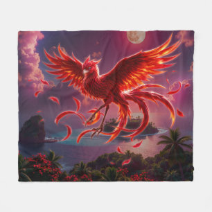 Crimson Phoenix of the Moonlit Tide. Fleece Blanket
