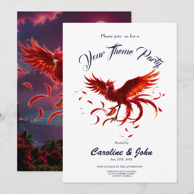 Crimson Phoenix of the Moonlit Tide.  Invitation (Front/Back)