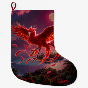 Crimson Phoenix of the Moonlit Tide. Large Christmas Stocking