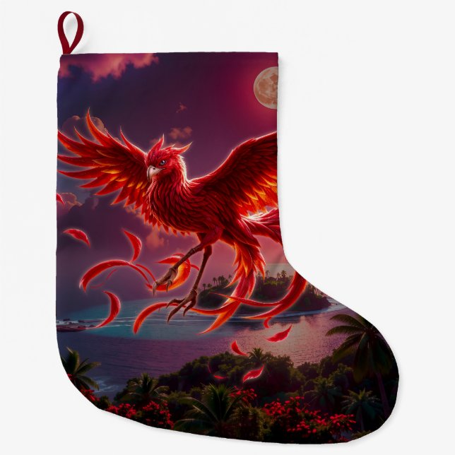 Crimson Phoenix of the Moonlit Tide.  Large Christmas Stocking (Front)