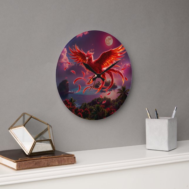 Crimson Phoenix of the Moonlit Tide.  Large Clock (Office)