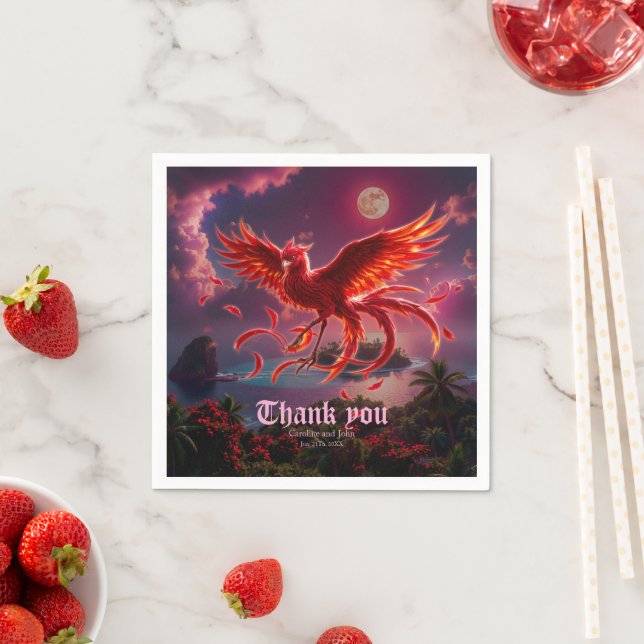 Crimson Phoenix of the Moonlit Tide.  Napkin (Insitu)
