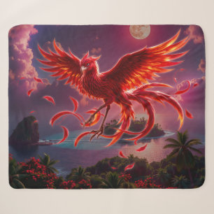 Crimson Phoenix of the Moonlit Tide. Sherpa Blanket