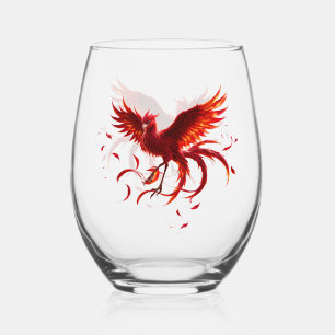 Crimson Phoenix of the Moonlit Tide. Stemless Wine Glass