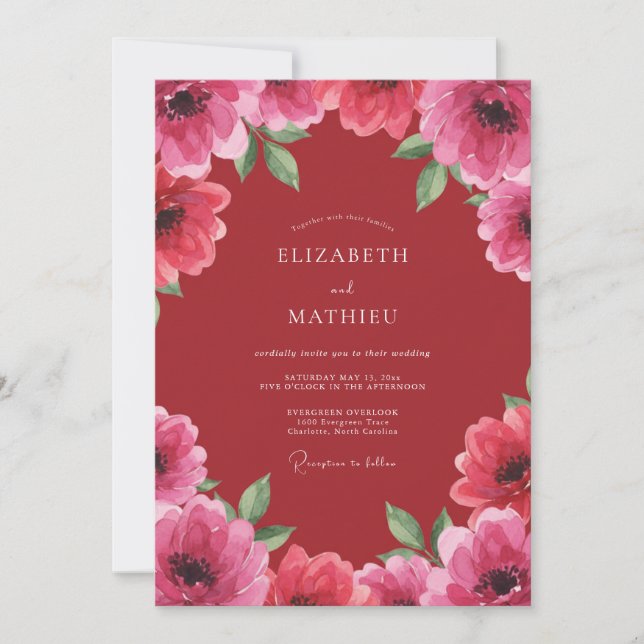 Crimson Pink Petal Wedding Invitation (Front)