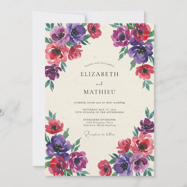 Crimson Plum Anemone Wedding Invitation (Front)