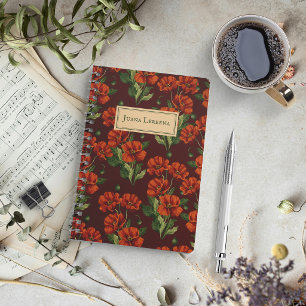 Crimson Poppies Dark Botanical Notebook