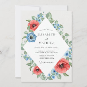 Crimson Poppy Azure Wedding Invitation
