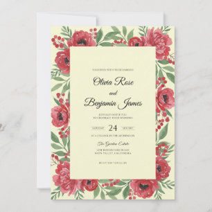 Crimson Poppy Ivory Wedding Invitation