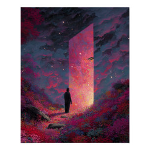 Crimson Portal Stargazer Surreal Fantasy Art Poster