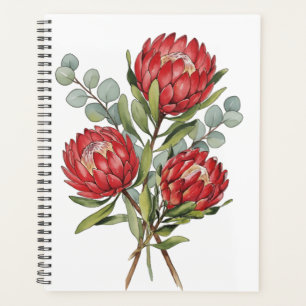Crimson Protea Bouquet Watercolor Planner