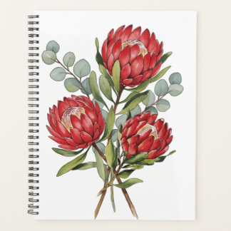 Crimson Protea Bouquet Watercolor Planner