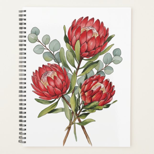 Crimson Protea Bouquet Watercolor Planner (Front)