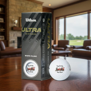 Crimson Rail Celebration Custom Red Train Birthday Golf Balls