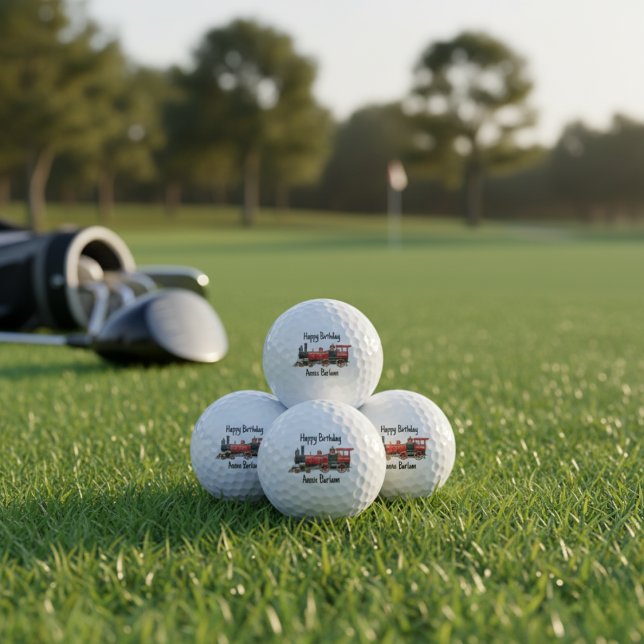 Crimson Rail Celebration Custom Red Train Birthday Golf Balls (Crimson Rail Celebration Custom Red Train Birthday Golf Balls)