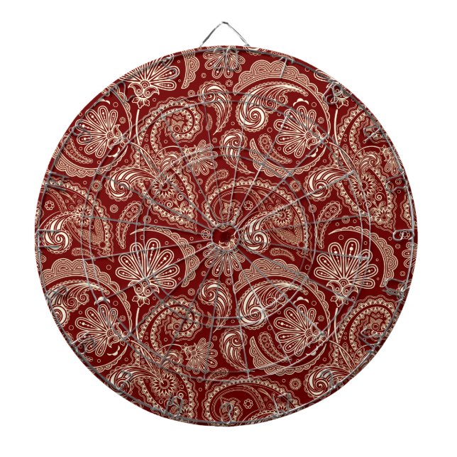 Crimson Red And Beige Creme Vintage Paisley Dartboard (Front)
