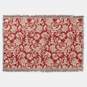 Crimson Red And Beige Vintage Floral Damasks 2 Throw Blanket