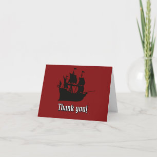 Crimson Red and Black Pirate Ship Silhouette Blank Thank You Card