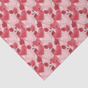 Crimson Red and Blush Pink Hearts and Roses  Tissue Paper
