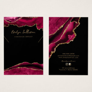Crimson red and gold agate necklace display card
