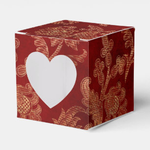 Crimson Red and Gold Vintage Damask Favour Box