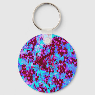 Crimson Red and Pink Wildflowers on Blue Key Ring