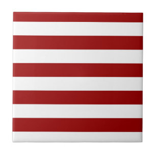 Crimson Red and White Stripes Ceramic Tile