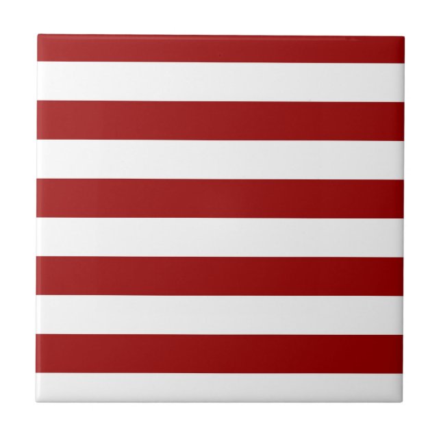 Crimson Red and White Stripes Ceramic Tile (Front)