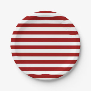 Crimson Red and White Stripes Paper Plate