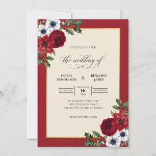 Crimson Red Anemone Wedding Invitation