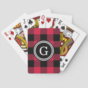 Crimson Red Black Buffalo Check Plaid 1IR Playing Cards