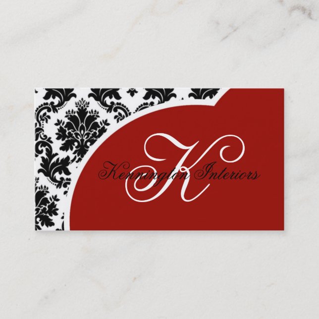 Crimson Red Black Damask Business Cards (Front)