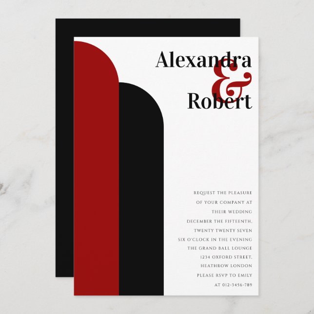 Crimson Red Black Ultra Modern Minimal Invitation (Front/Back)