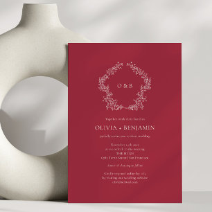 Crimson Red Botanical Wreath Classic Wedding Invitation