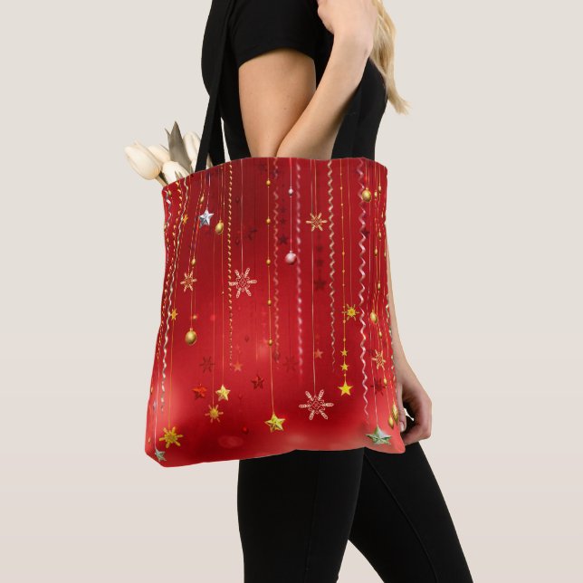 Crimson Red Christmas Celebration Time Tote Bag (Close Up)