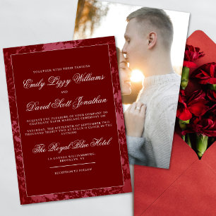 Crimson Red Classic Calligraphy Abstract Photo Invitation