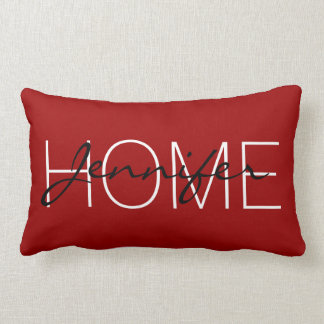 Crimson red colour home monogram lumbar cushion