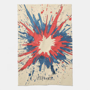 Crimson Red Comic Explosion Speed Line Tea Towel