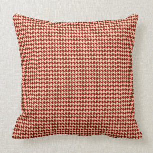 Crimson Red & Cream Houndstooth Geometric Pattern Cushion