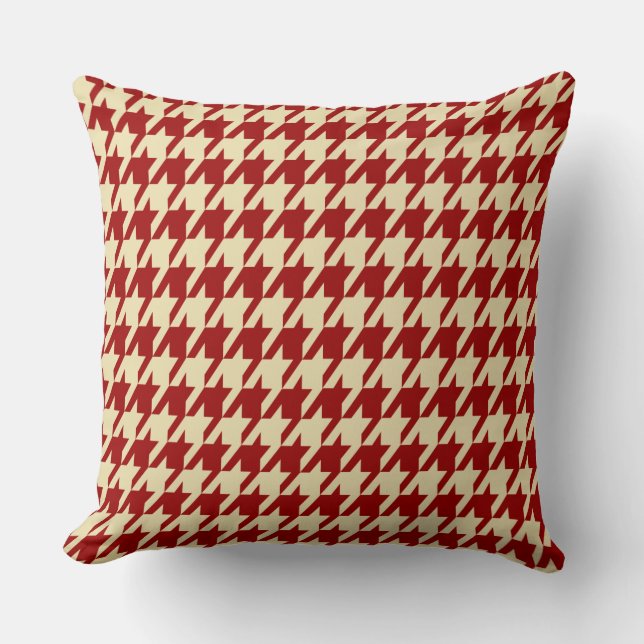 Crimson Red & Cream Houndstooth Large Tiles Cushion (Front)
