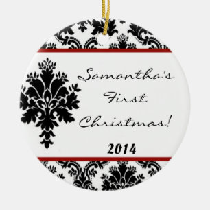 Crimson Red Damask Lace Personalised Name Ornament