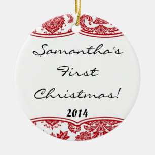 Crimson Red Damask Lace Personalised Name Ornament
