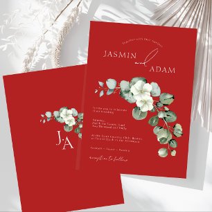 Crimson Red Eucalyptus Greenery Foliage Wedding Invitation