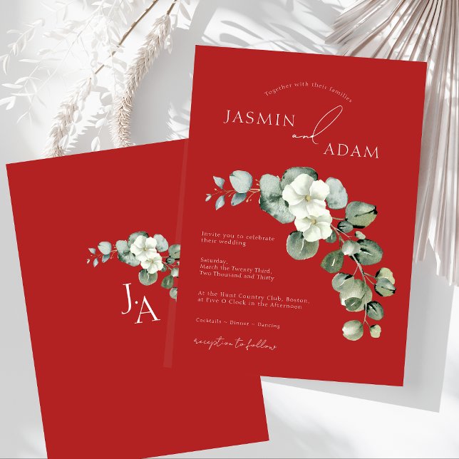 Crimson Red Eucalyptus Greenery Foliage Wedding Invitation (Crimson Red Eucalyptus Greenery Foliage Wedding Invitation)