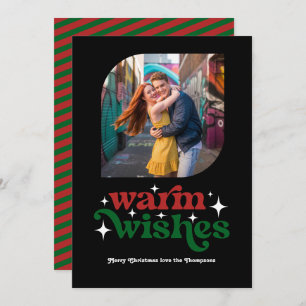 Crimson Red & Forest Green Retro Christmas Photo Holiday Card