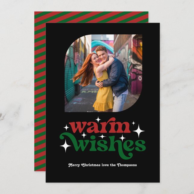 Crimson Red & Forest Green Retro Christmas Photo Holiday Card (Front/Back)